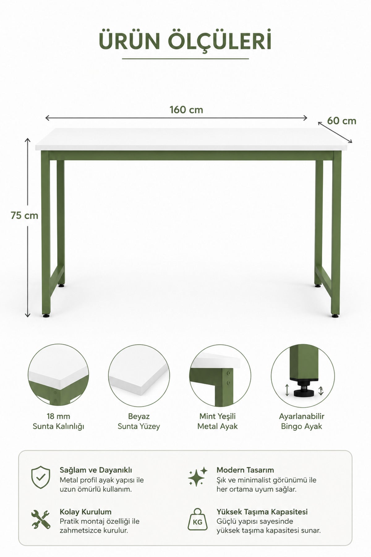 Beyaz Çalışma Masası, Yeşil Çalışma Masası, 160 cm Çalışma Masası, Çocuk Çalışma Masası, Calisma Masasi, Ders Çalışma Masası, Ofis Masası, Bilgisayar Masası, PC masası, Yemek Masası, Metal Ayaklı