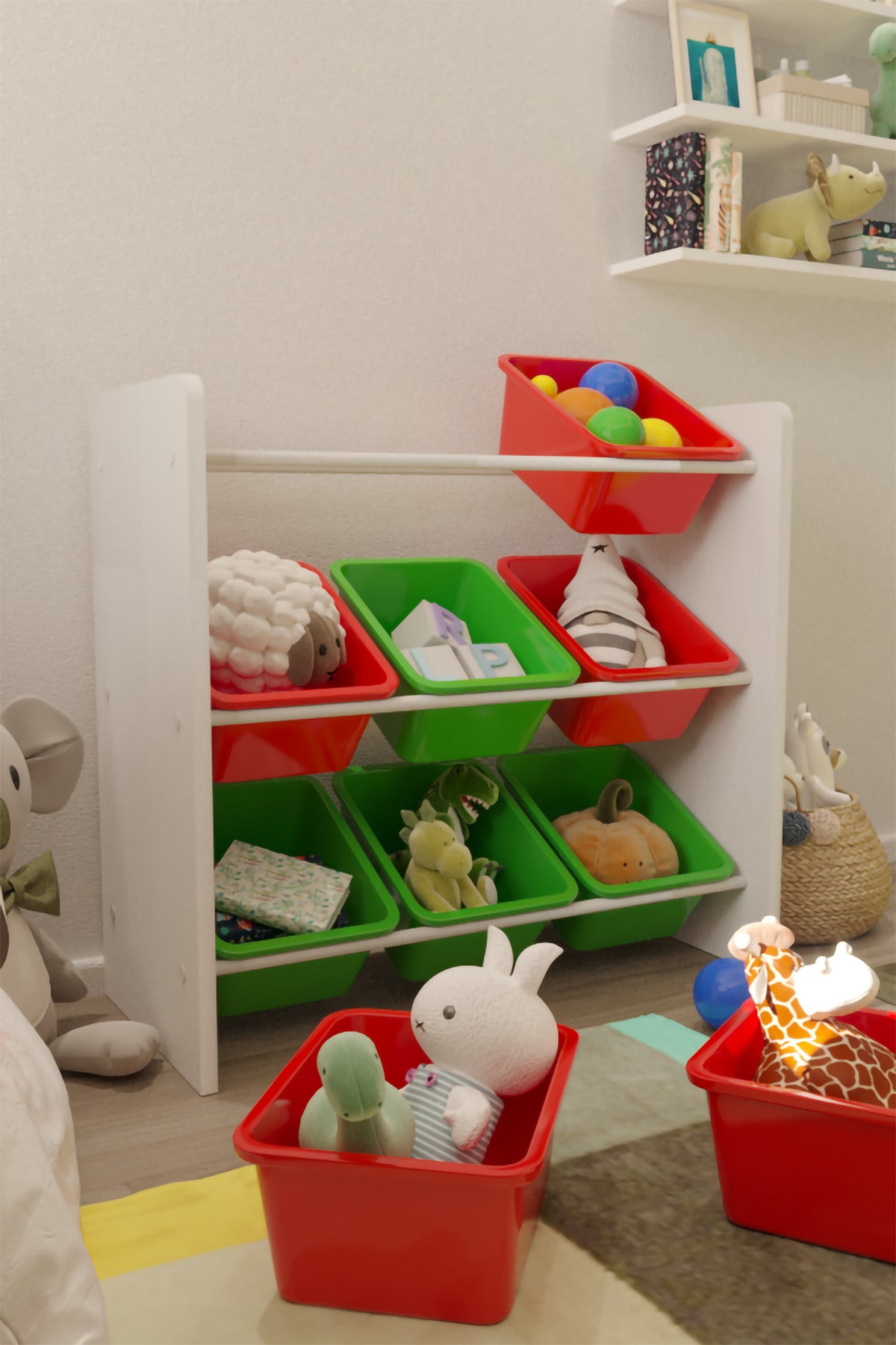 9 Sepetli Çok Amaçlı Oyuncak Dolabı Montessori Dolap