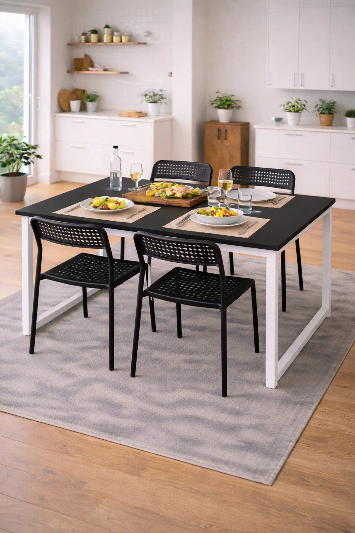 Flinder 5'li Mutfak Masa Takımı, 4 Sandalye ve 1 Masa, Yemek Odası, Bahçe Takımı, 4 Kişilik, Metal Ayaklı