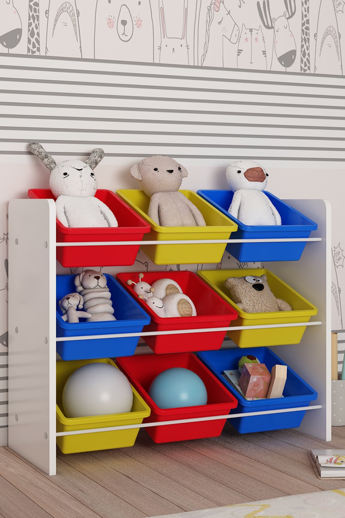 9 Sepetli Çok Amaçlı Oyuncak Dolabı Montessori Dolap