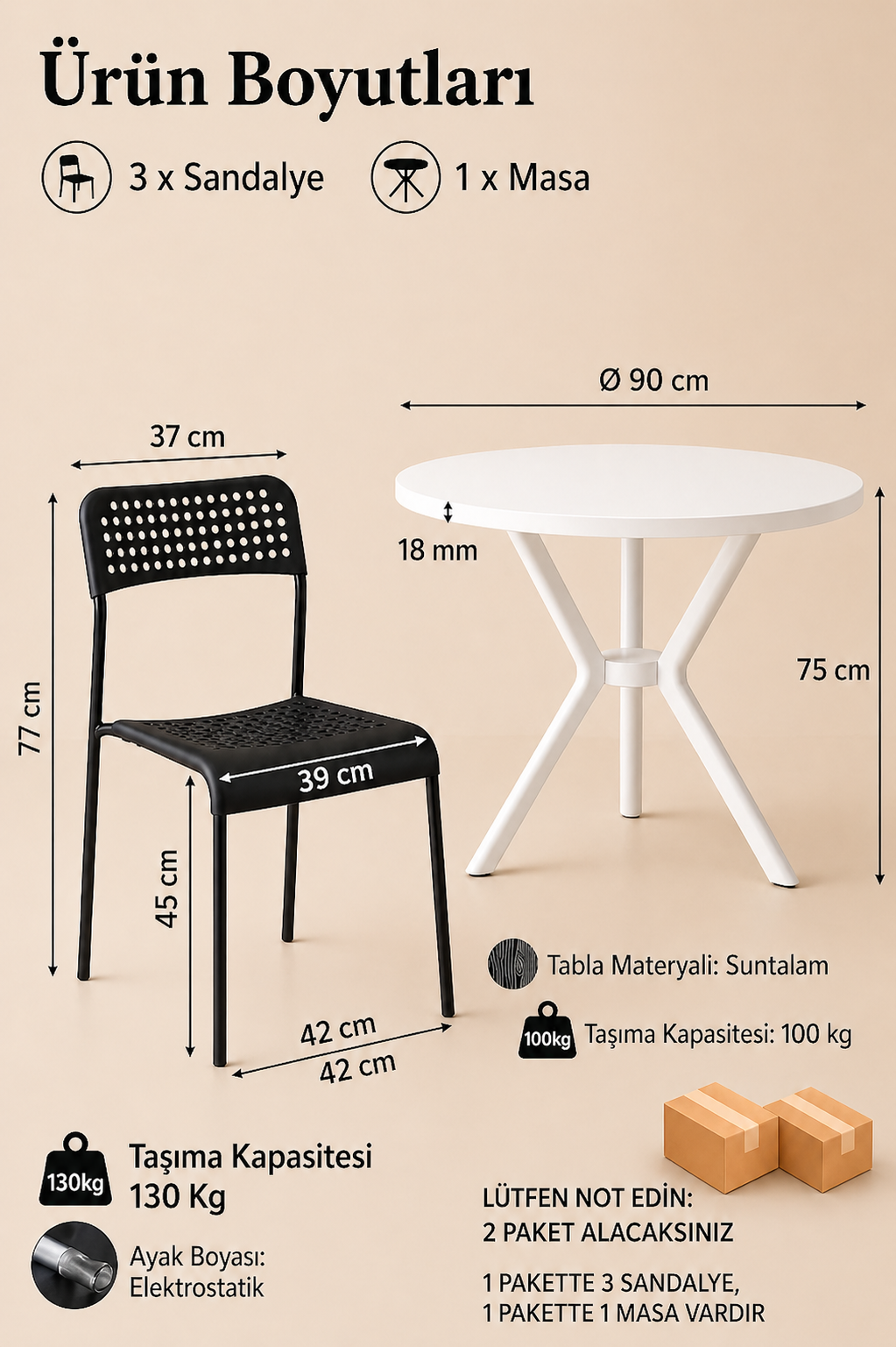 Beyaz 3 Kişilik Mutfak Masası Takımı Yuvarlak Masa Yemek Masası Mutfak Masa Sandalye Takımı 3 Sandalye 1 Masa