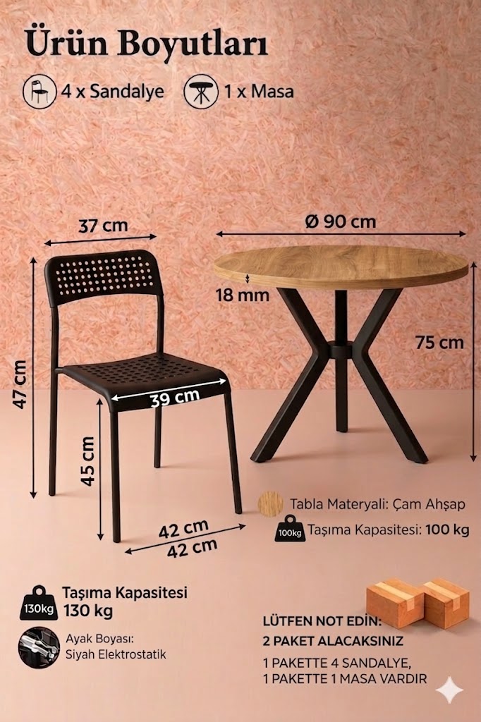 Çam 4 Kişilik Mutfak Masası Takımı Yuvarlak Masa Yemek Masası Mutfak Masa Sandalye Takımı 4 Sandalye 1 Masa