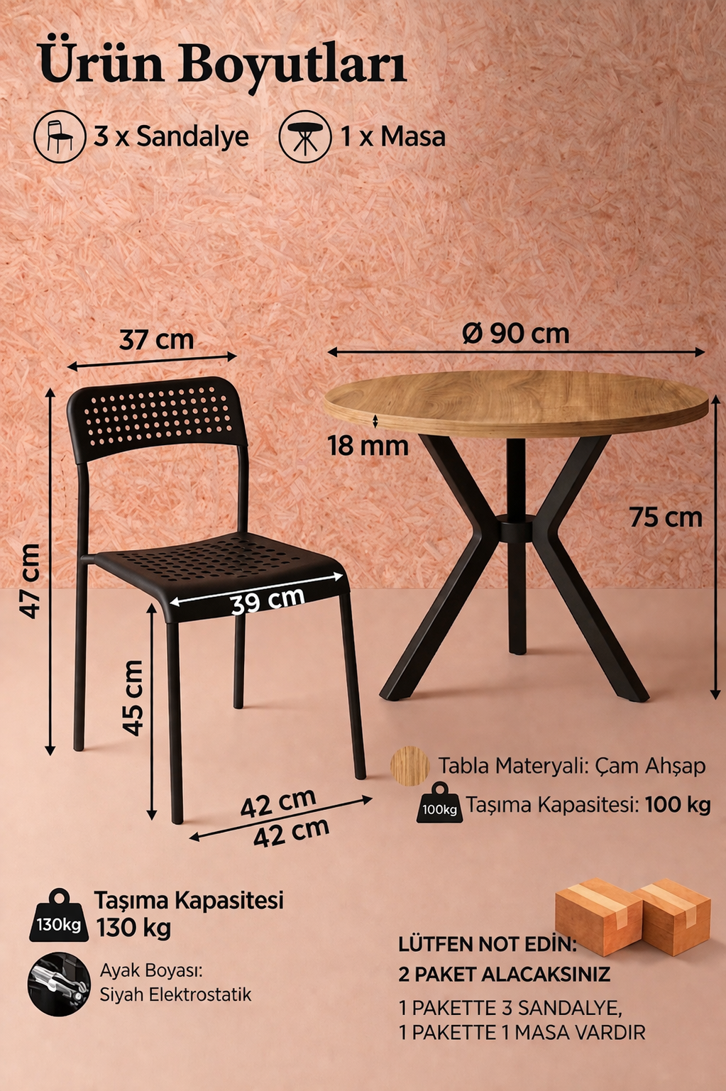 Çam 3 Kişilik Mutfak Masası Takımı Yuvarlak Masa Yemek Masası Mutfak Masa Sandalye Takımı 3 Sandalye 1 Masa
