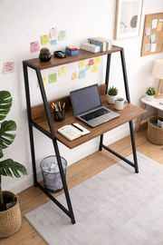 Flinder Flinder Çam Rengi Metal Ayaklı, Raflı Çalışma Masası, Bilgisayar Masası, Ofis Masası