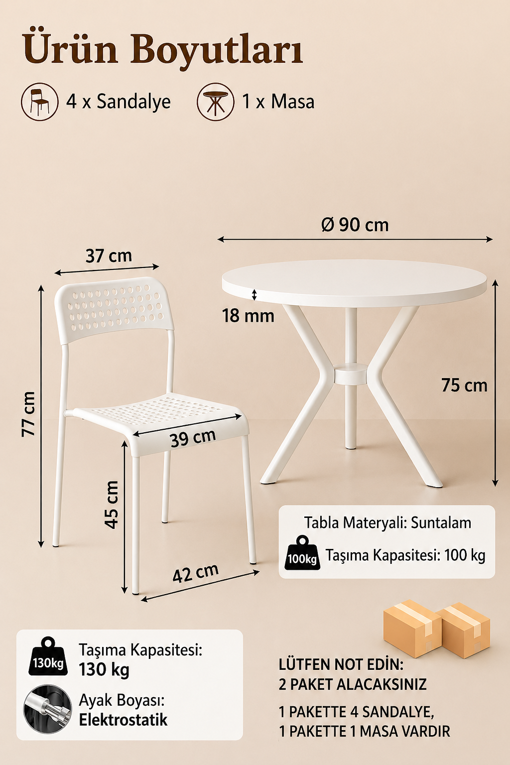 Beyaz 4 Kişilik Mutfak Masası Takımı Yuvarlak Masa Yemek Masası Mutfak Masa Sandalye Takımı 4 Sandalye 1 Masa