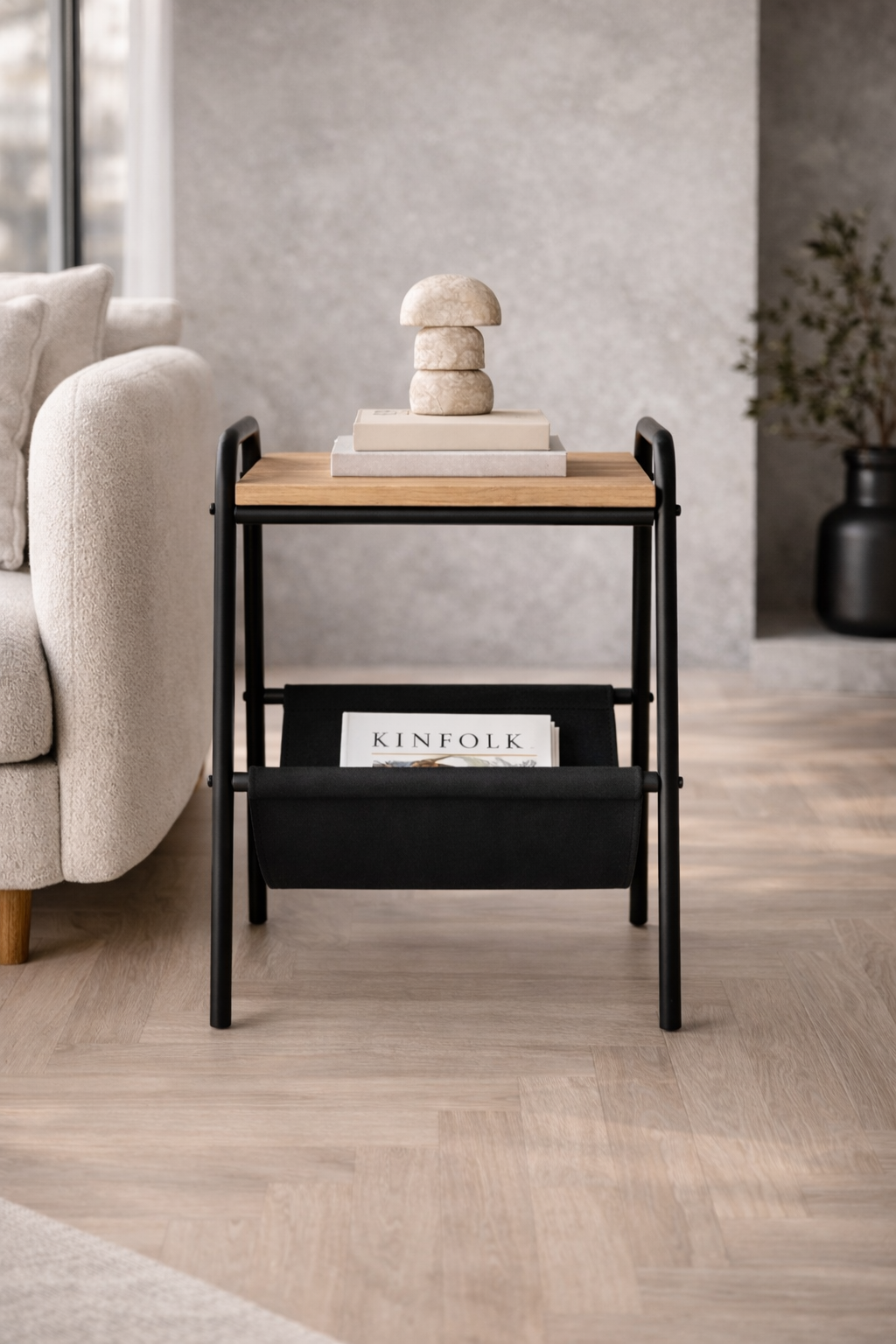 Flinder Flinder Metal Ayaklı, Çam Renginde Yan Sehpa, Komodin, Dergilik, Zigon, Koltuk Yanı