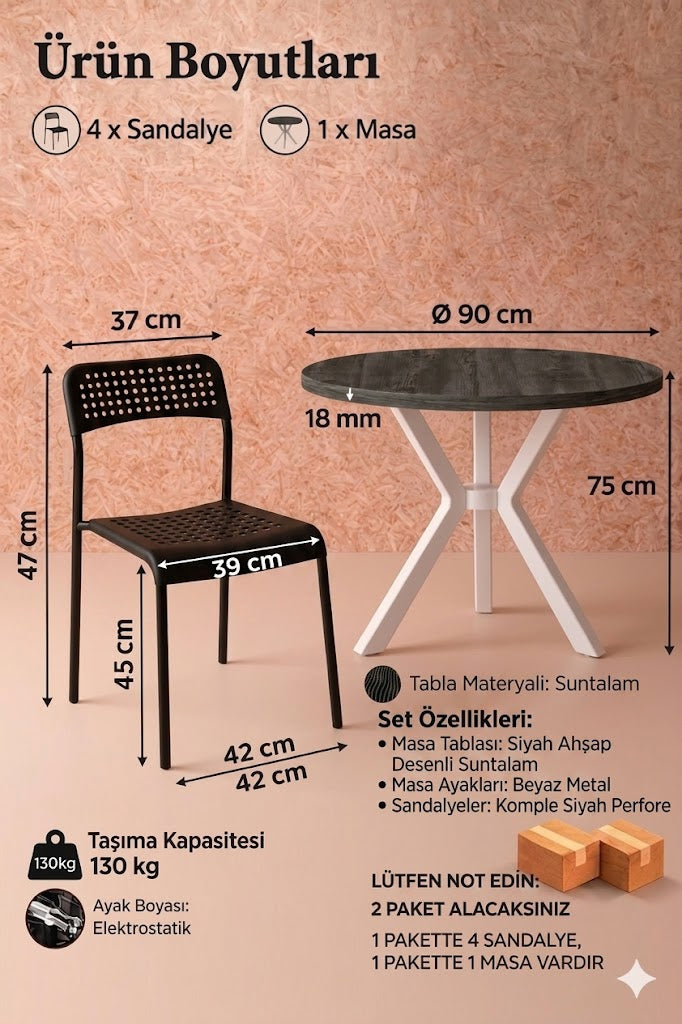 Beyaz 4 Kişilik Mutfak Masası Takımı Yuvarlak Masa Yemek Masası Mutfak Masa Sandalye Takımı 4 Sandalye 1 Masa