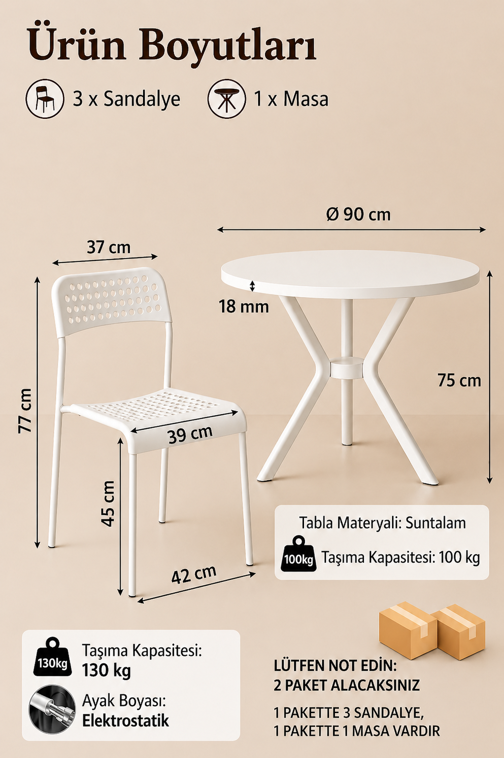 Beyaz 3 Kişilik Mutfak Masası Takımı Yuvarlak Masa Yemek Masası Mutfak Masa Sandalye Takımı 3 Sandalye 1 Masa