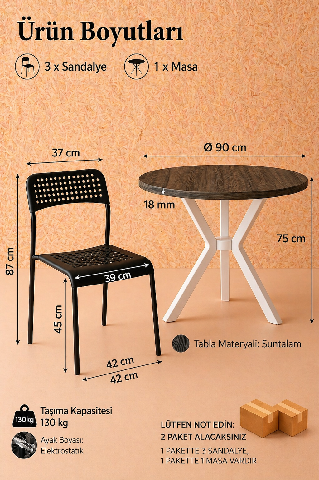 Siyah 3 Kişilik Mutfak Masası Takımı Yuvarlak Masa Yemek Masası Mutfak Masa Sandalye Takımı 3 Sandalye 1 Masa