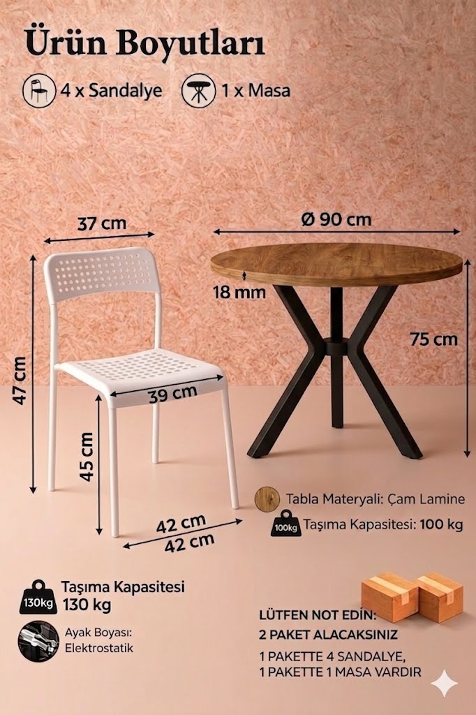 Çam 4 Kişilik Mutfak Masası Takımı Yuvarlak Masa Yemek Masası Mutfak Masa Sandalye Takımı 4 Sandalye 1 Masa