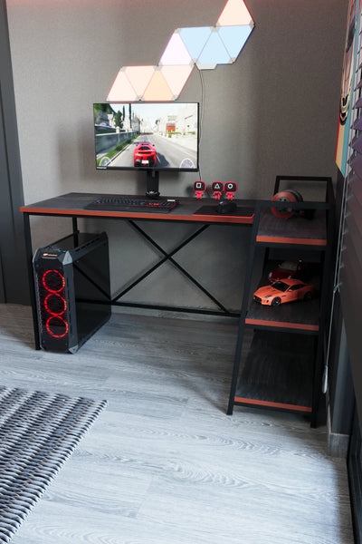 Oyuncu Masası 150x55 cm L Masa | Çalışma Masası & Bilgisayar Masası | Siyah - Kırmızı