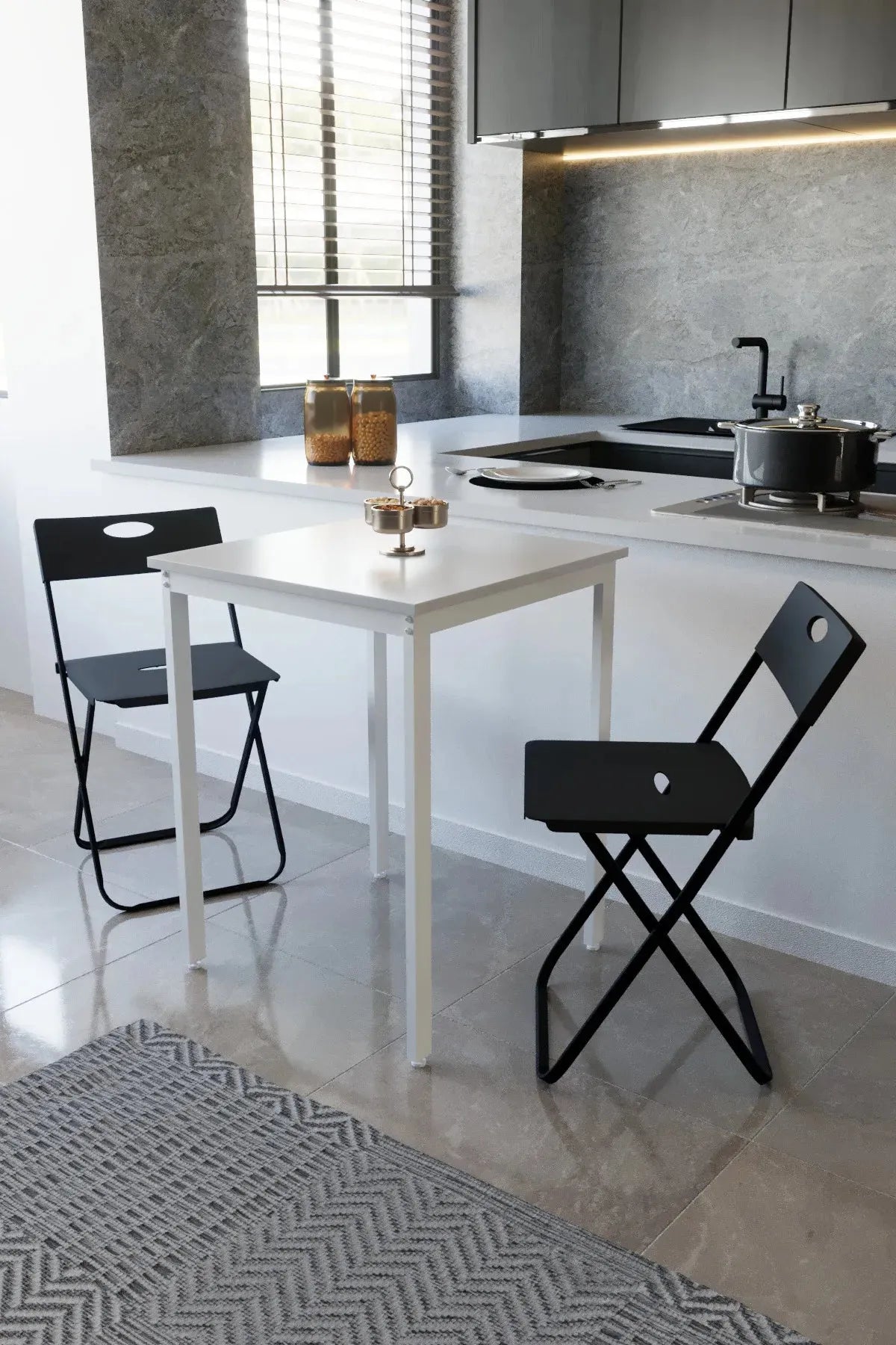 Balkon Bahçe 3’lü Bistro Set | 1 Masa + 2 Katlanır Sandalye – Beyaz