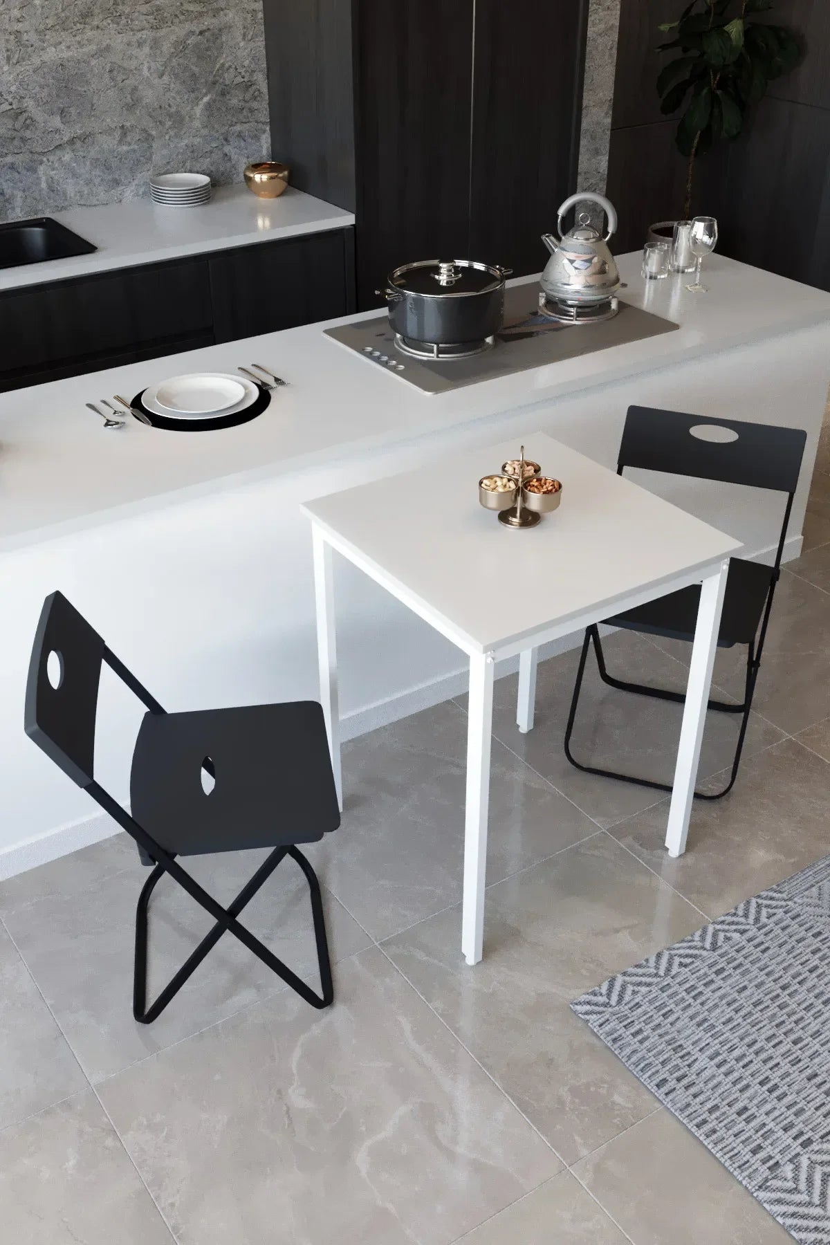 Flinder Balkon Bahçe 3’lü Bistro Set | 1 Masa + 2 Katlanır Sandalye – Beyaz