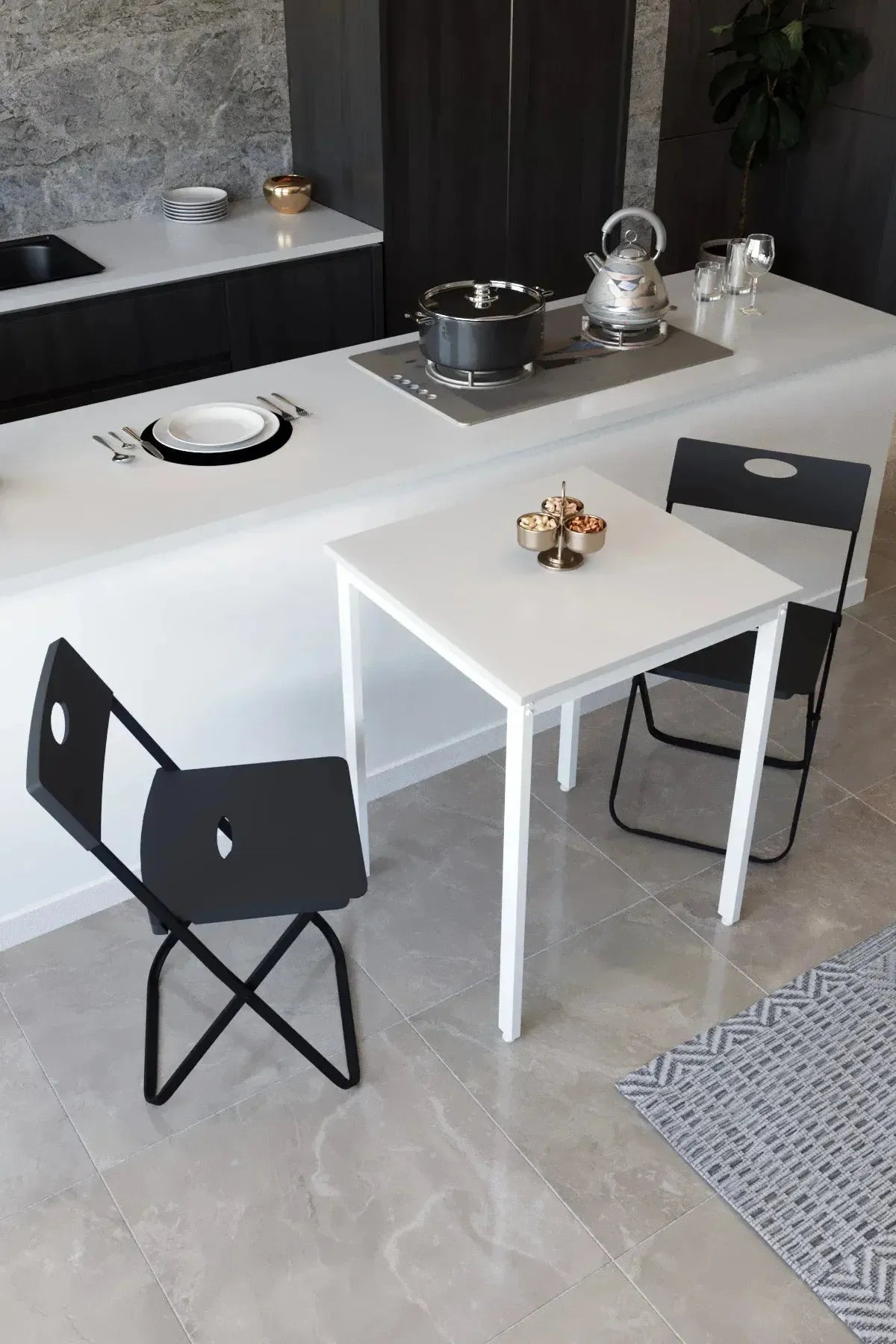 Balkon Bahçe 3'lü Bistro Seti | 1 Masa + 2 Katlanır Sandalye – Beyaz