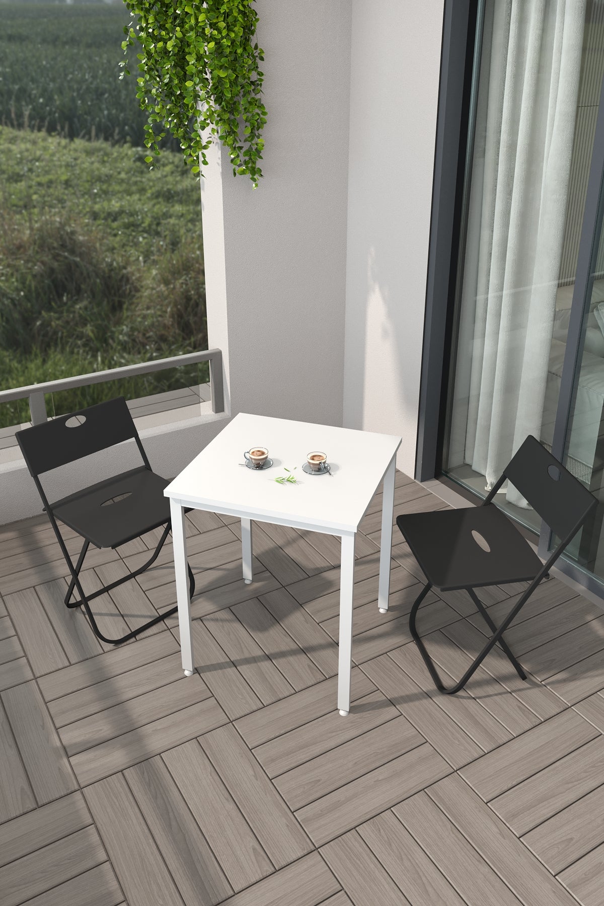 Flinder Balkon Bahçe 3’lü Bistro Set | 1 Masa + 2 Katlanır Sandalye – Beyaz