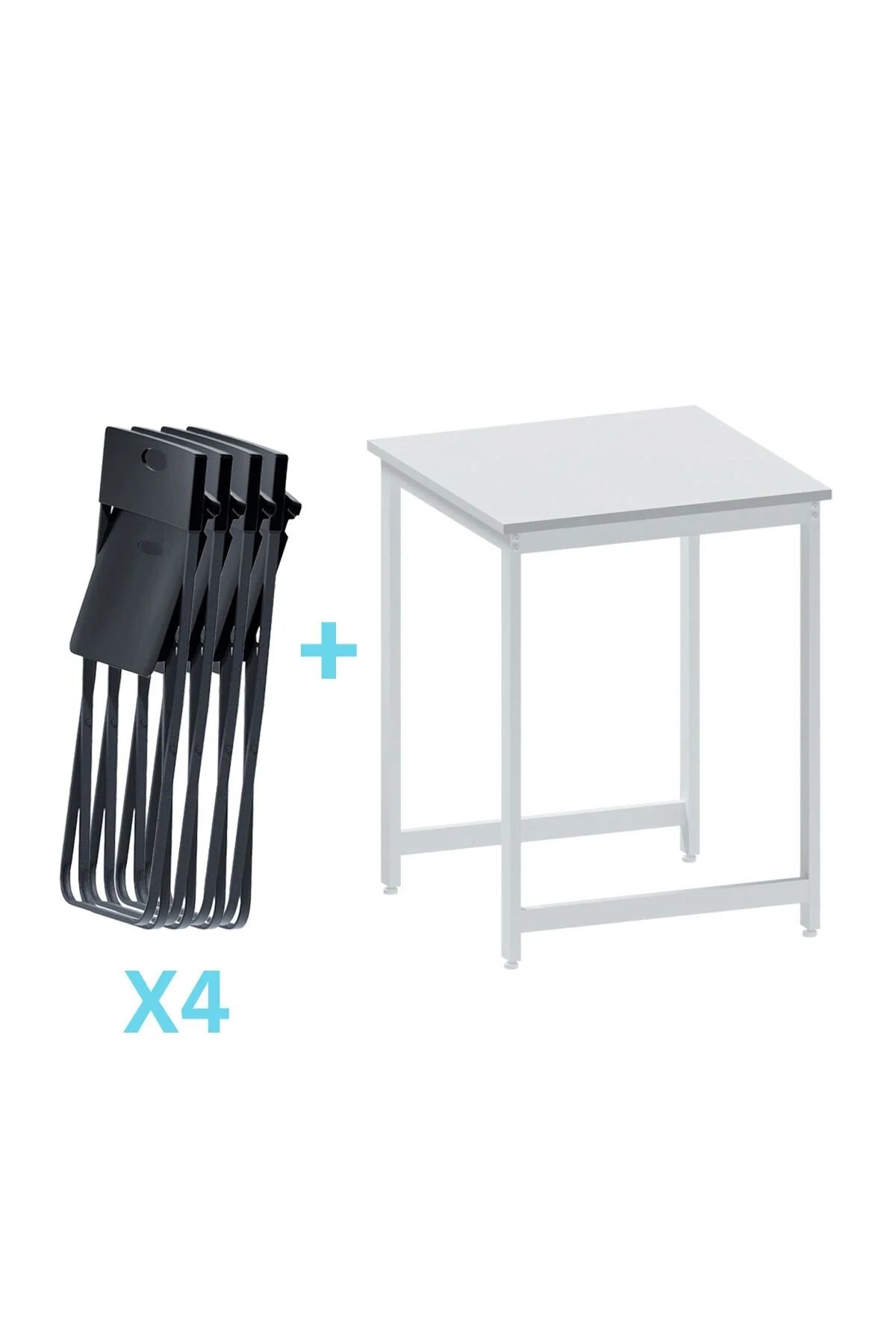 Flinder Balkon Bahçe 5’li Bistro Set | 1 Masa + 4 Katlanır Sandalye – Beyaz