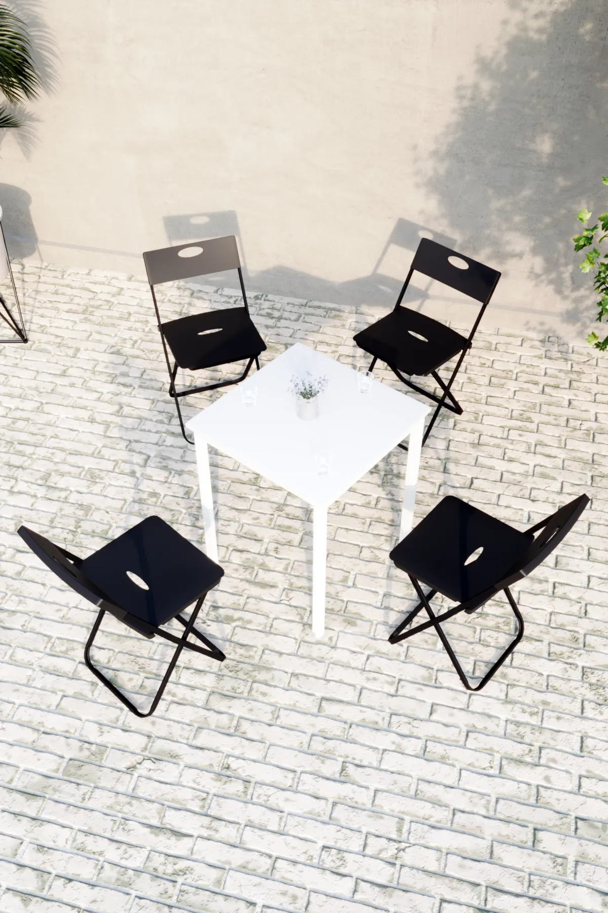 Balkon Bahçe 5’li Bistro Set | 1 Masa + 4 Katlanır Sandalye – Beyaz