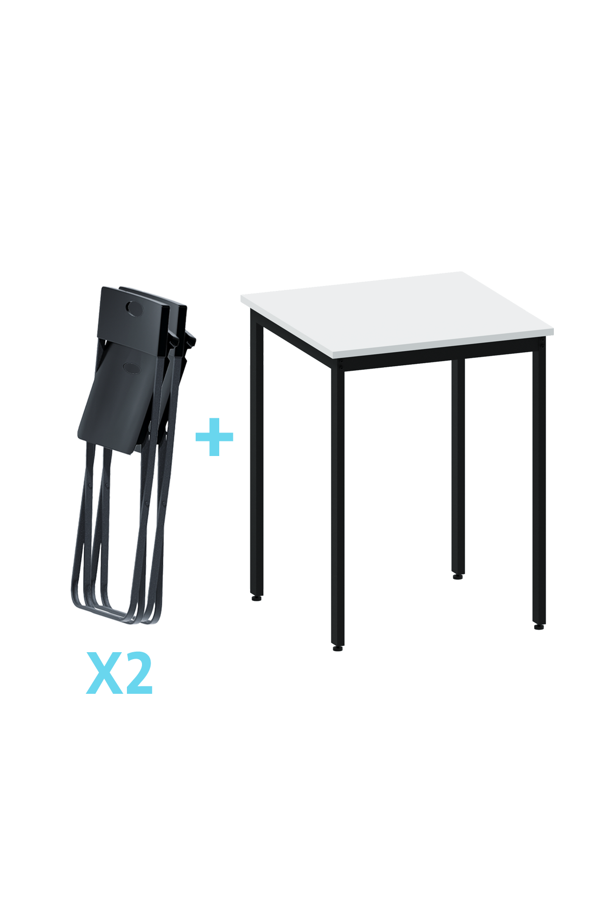 Flinder Balkon Bahçe 3’lü Bistro Set | 1 Masa + 2 Katlanır Sandalye – Beyaz - Siyah Ayak