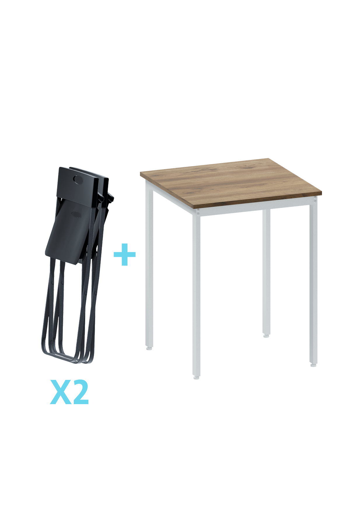 Flinder Balkon Bahçe 3’lü Bistro Set | 1 Masa + 2 Katlanır Sandalye – Atlantik Çam - Beyaz Ayak