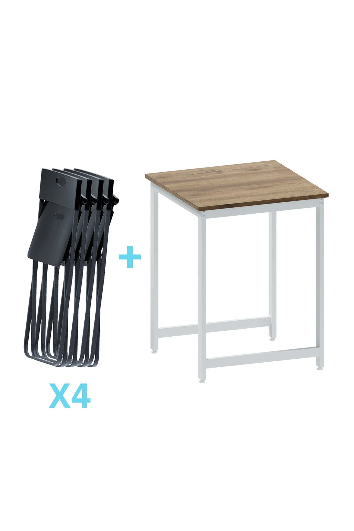 Flinder Balkon Bahçe 5’li Bistro Set | 1 Masa + 4 Katlanır Sandalye – Atlantik Çam - Beyaz