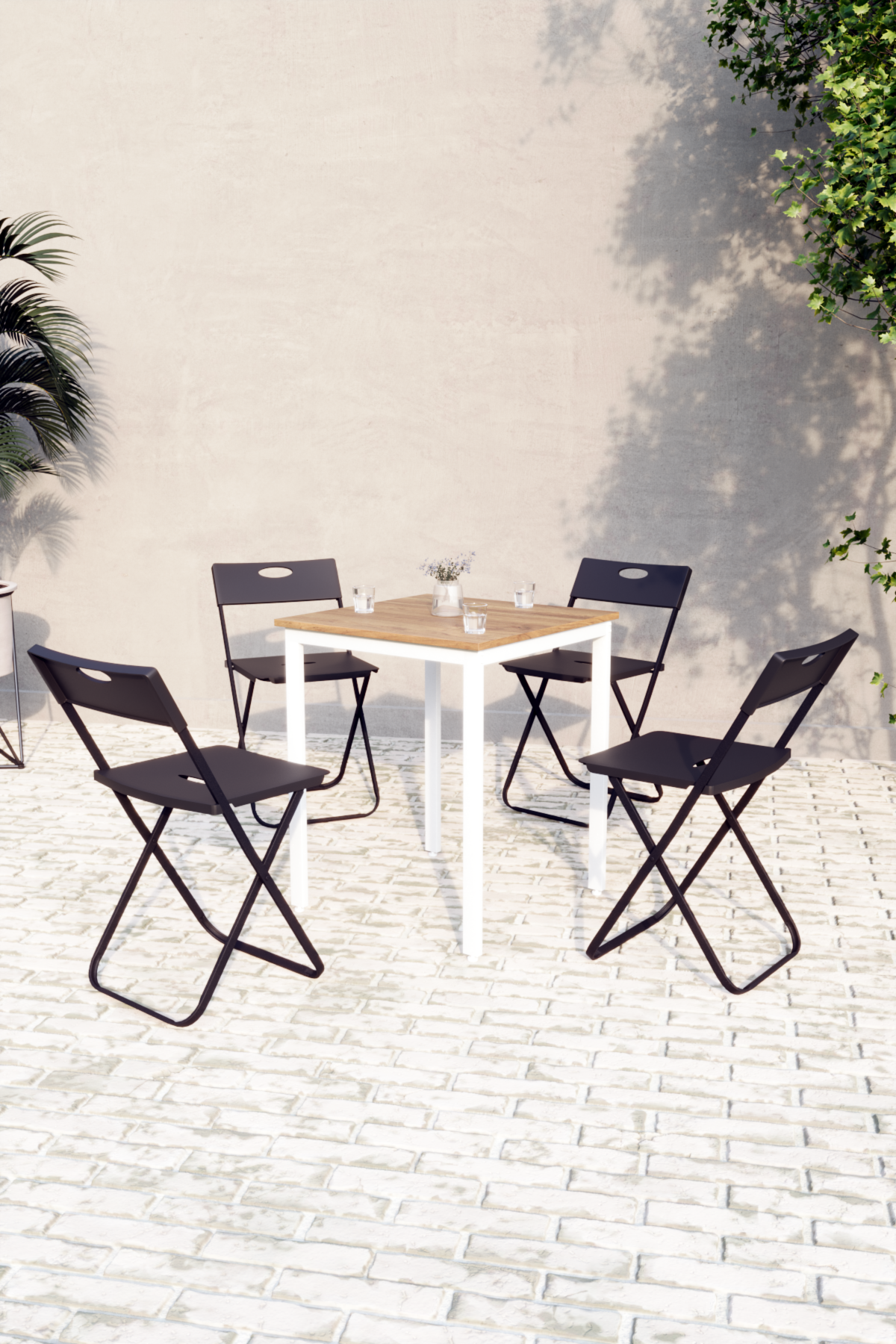 Flinder Balkon Bahçe 5’li Bistro Set | 1 Masa + 4 Katlanır Sandalye – Atlantik Çam - Beyaz