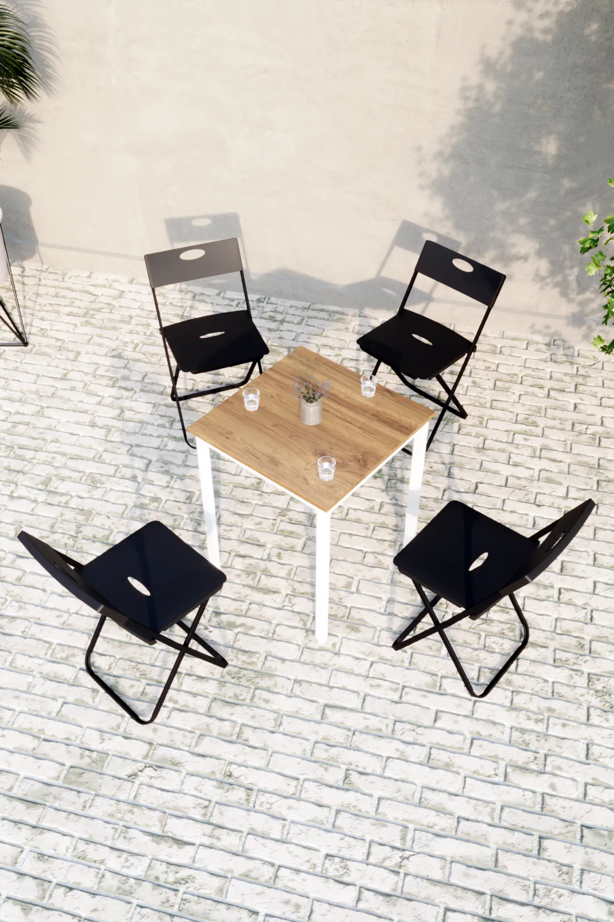 Balkon Bahçe 5’li Bistro Set | 1 Masa + 4 Katlanır Sandalye – Atlantik Çam - Beyaz