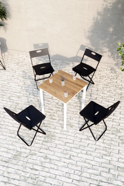 Balkon Bahçe 5'li Bistro Seti | 1 Masa + 4 Katlanır Sandalye – Atlantik Çam - Beyaz