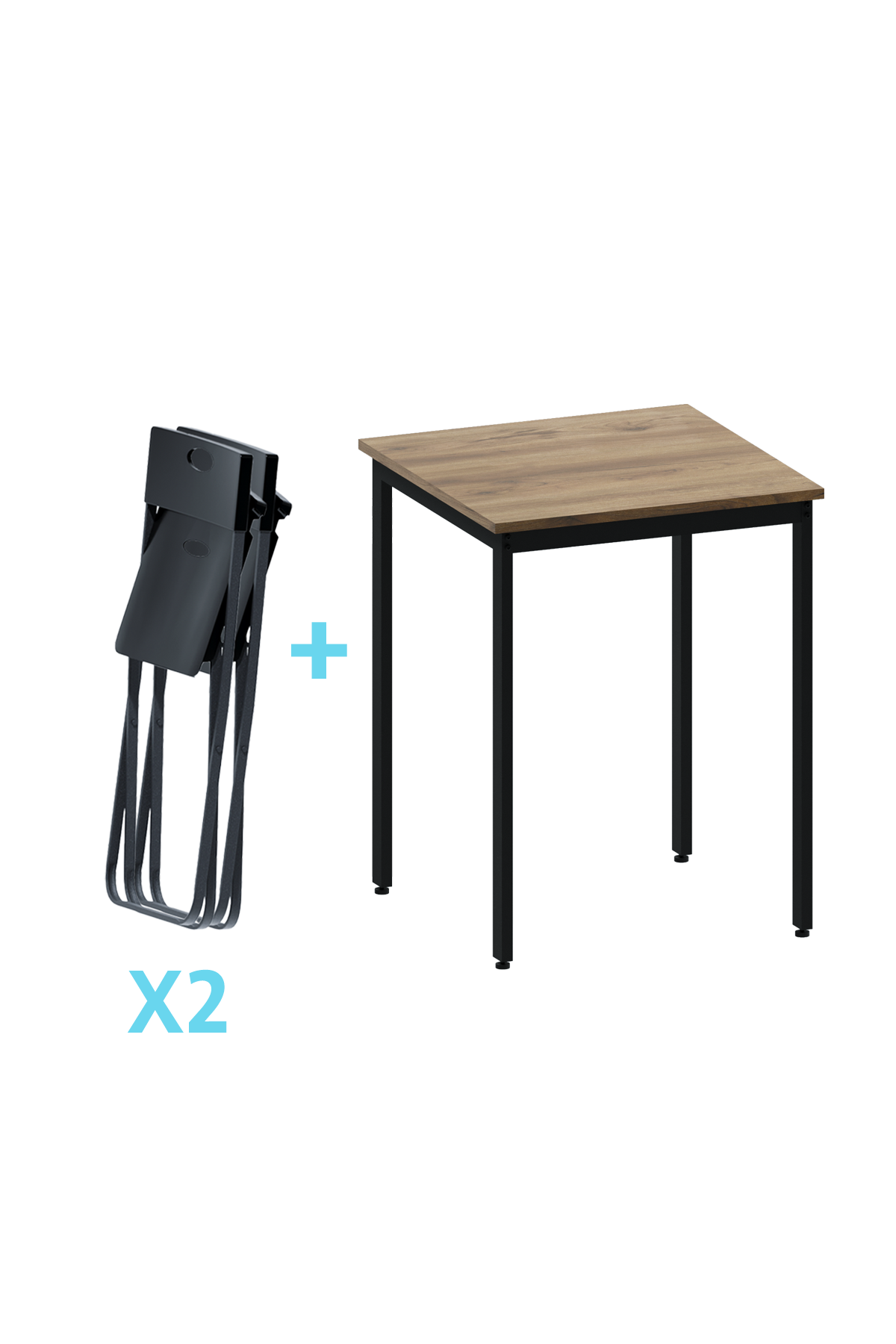 Flinder Balkon Bahçe 3’lü Bistro Set | 1 Masa + 2 Katlanır Sandalye – Atlantik Çam - Siyah Ayak
