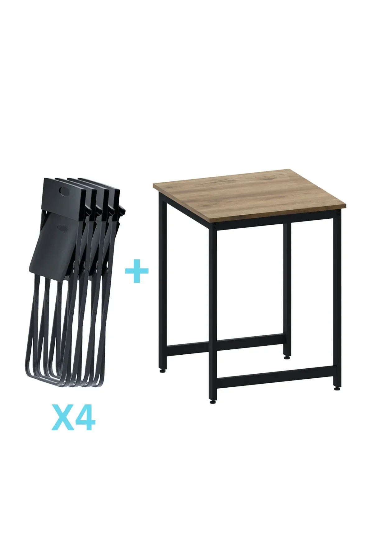 Flinder Balkon Bahçe 5’li Bistro Set | 1 Masa + 4 Katlanır Sandalye – Atlantik Çam - Siyah