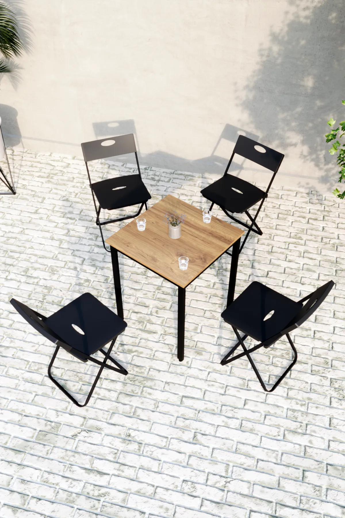 Balkon Bahçe 5’li Bistro Set | 1 Masa + 4 Katlanır Sandalye – Atlantik Çam - Siyah