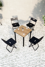 Balkon Bahçe 5'li Bistro Seti | 1 Masa + 4 Katlanır Sandalye – Atlantik Çam - Siyah