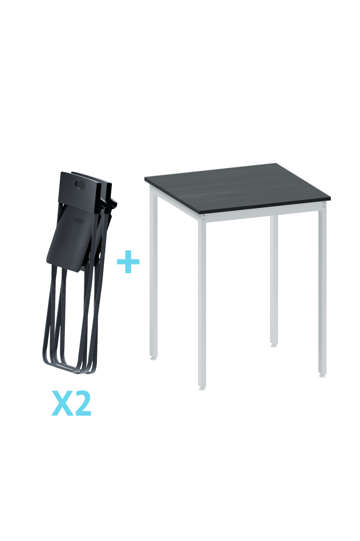Flinder Balkon Bahçe 3’lü Bistro Set | 1 Masa + 2 Katlanır Sandalye – Siyah - Beyaz Ayak