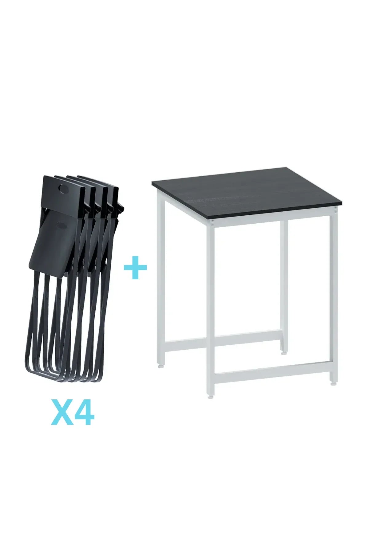 Flinder Balkon Bahçe 5’li Bistro Set | 1 Masa + 4 Katlanır Sandalye – Siyah - Beyaz