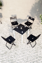 Balkon Bahçe 5'li Bistro Seti | 1 Masa + 4 Katlanır Sandalye – Siyah - Beyaz