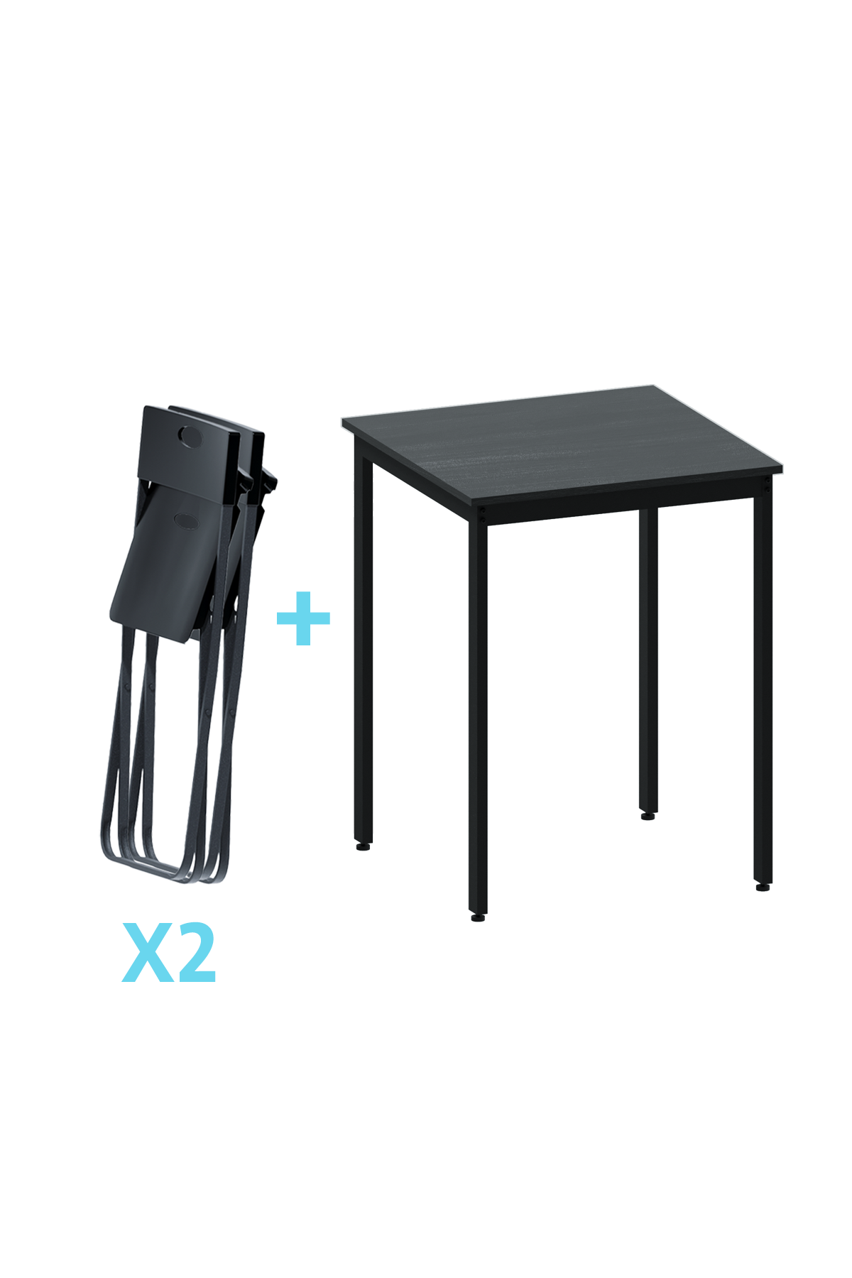 Flinder Balkon Bahçe 3’lü Bistro Set | 1 Masa + 2 Katlanır Sandalye – Siyah