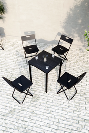 Balkon Bahçe 5'li Bistro Seti | 1 Masa + 4 Katlanır Sandalye – Siyah – Siyah