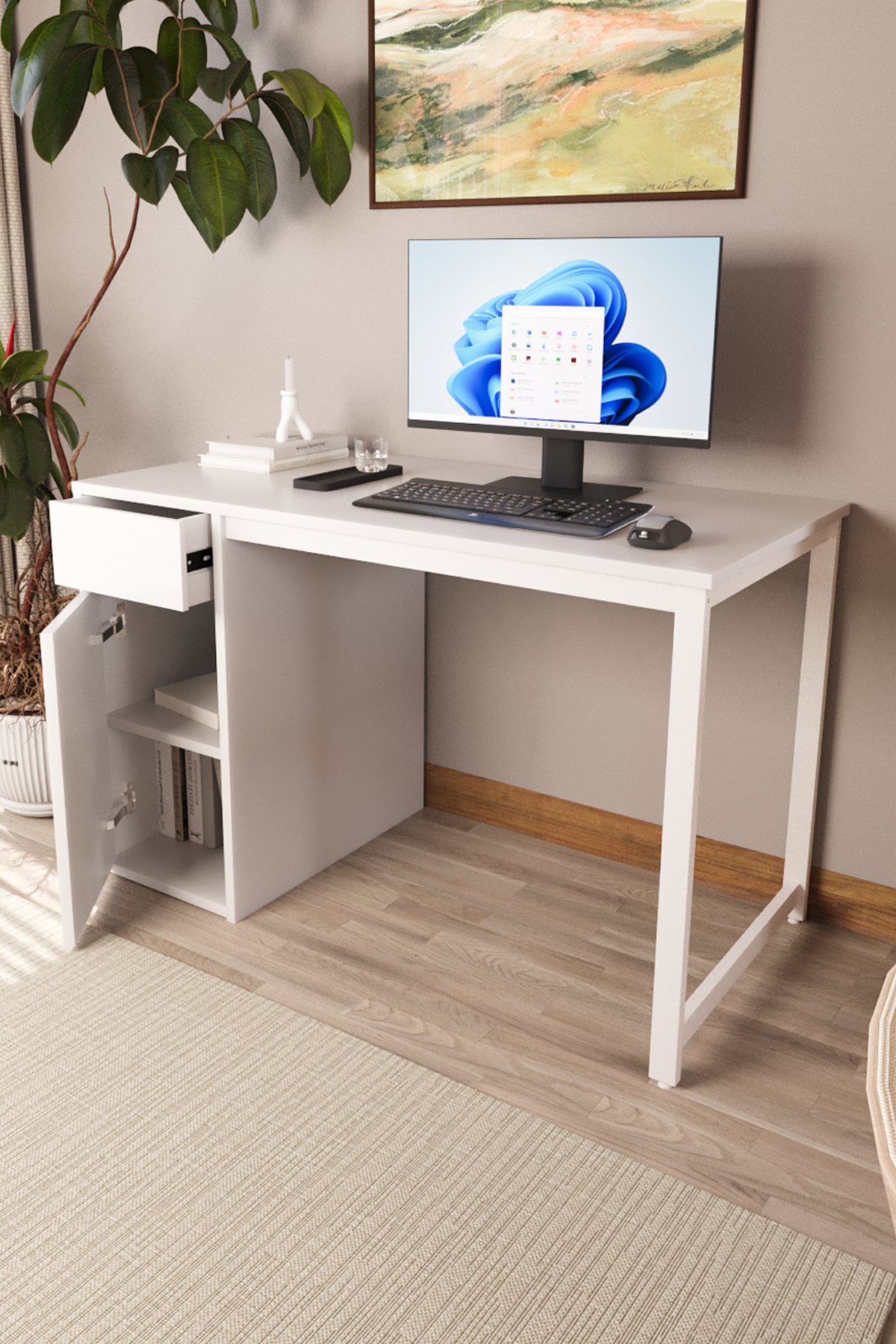 Flinder Kesonlu Çalışma Masası 120x60 | Beyaz Kesonlu Bilgisayar Masası & Ofis Masası