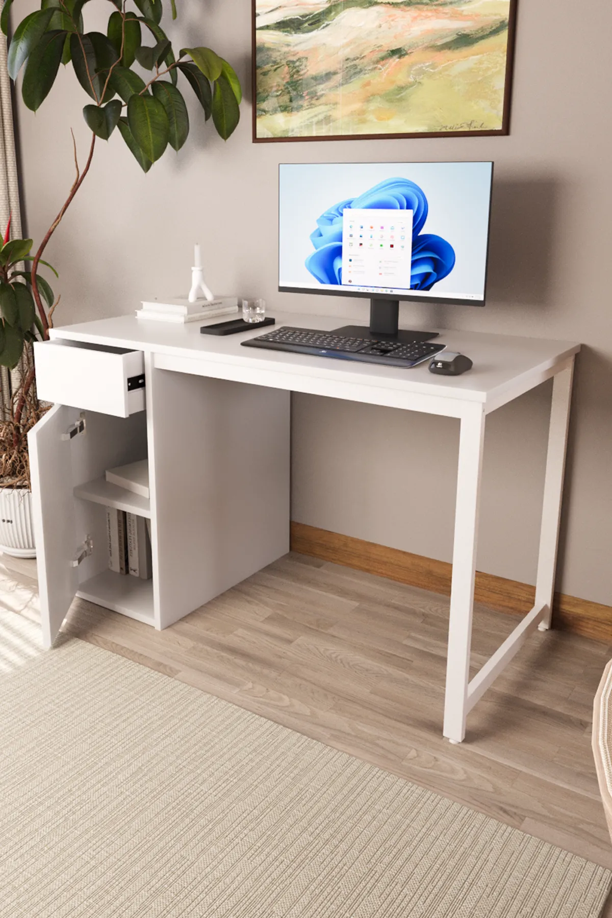 Kesonlu Çalışma Masası 120x60 | Beyaz Kesonlu Bilgisayar Masası & Ofis Masası