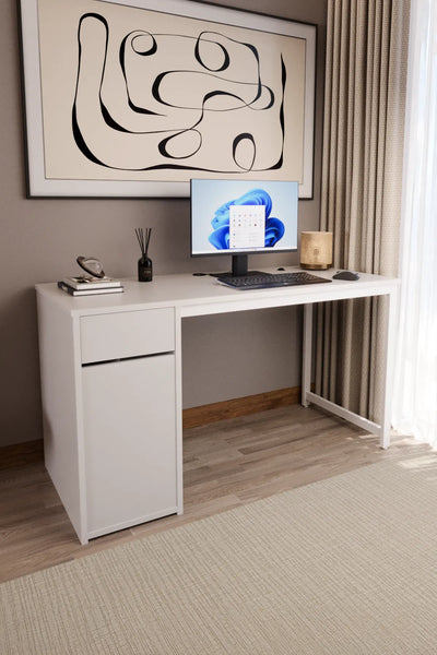 Kesonlu Çalışma Masası 140x60 cm | Beyaz Kesonlu Bilgisayar Masası &amp; Ofis Masası