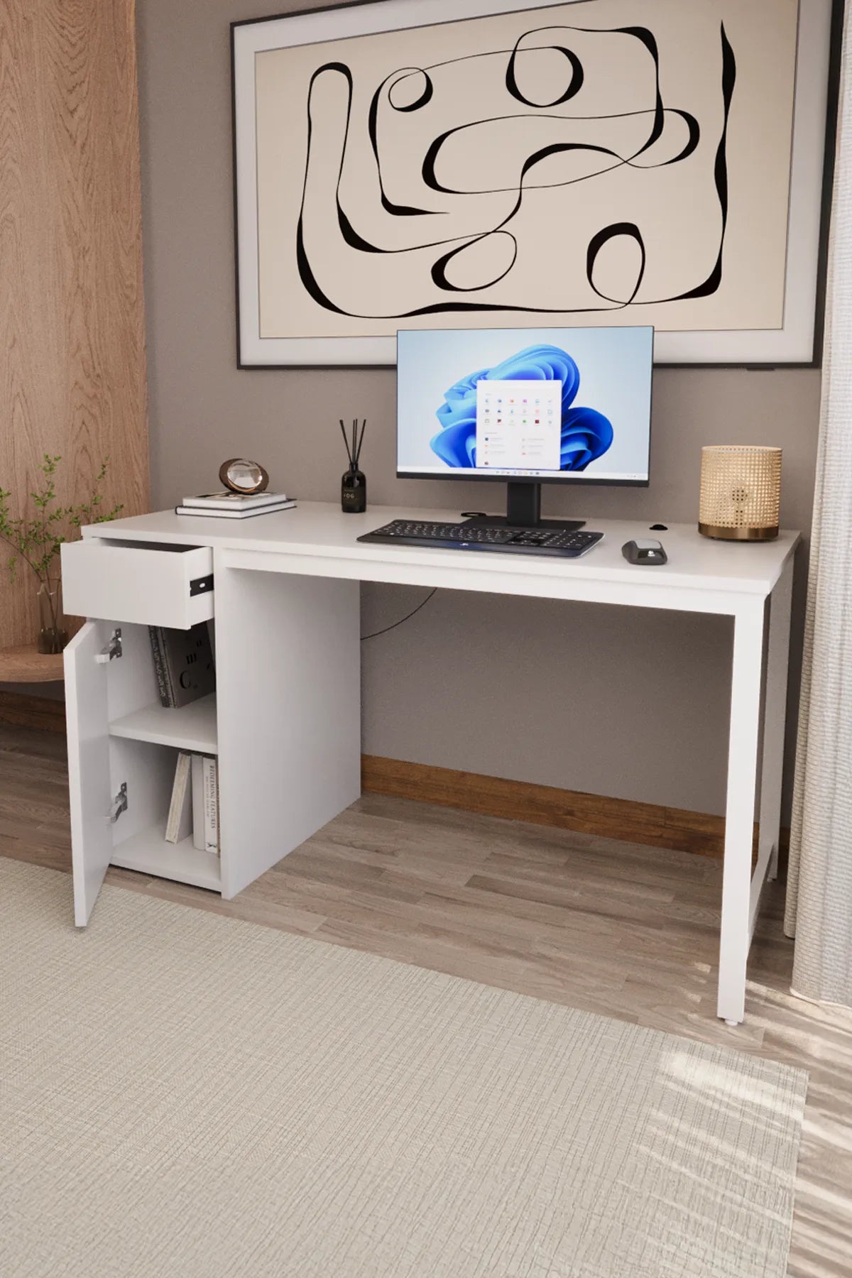Kesonlu Çalışma Masası 140x60 cm | Beyaz Kesonlu Bilgisayar Masası & Ofis Masası