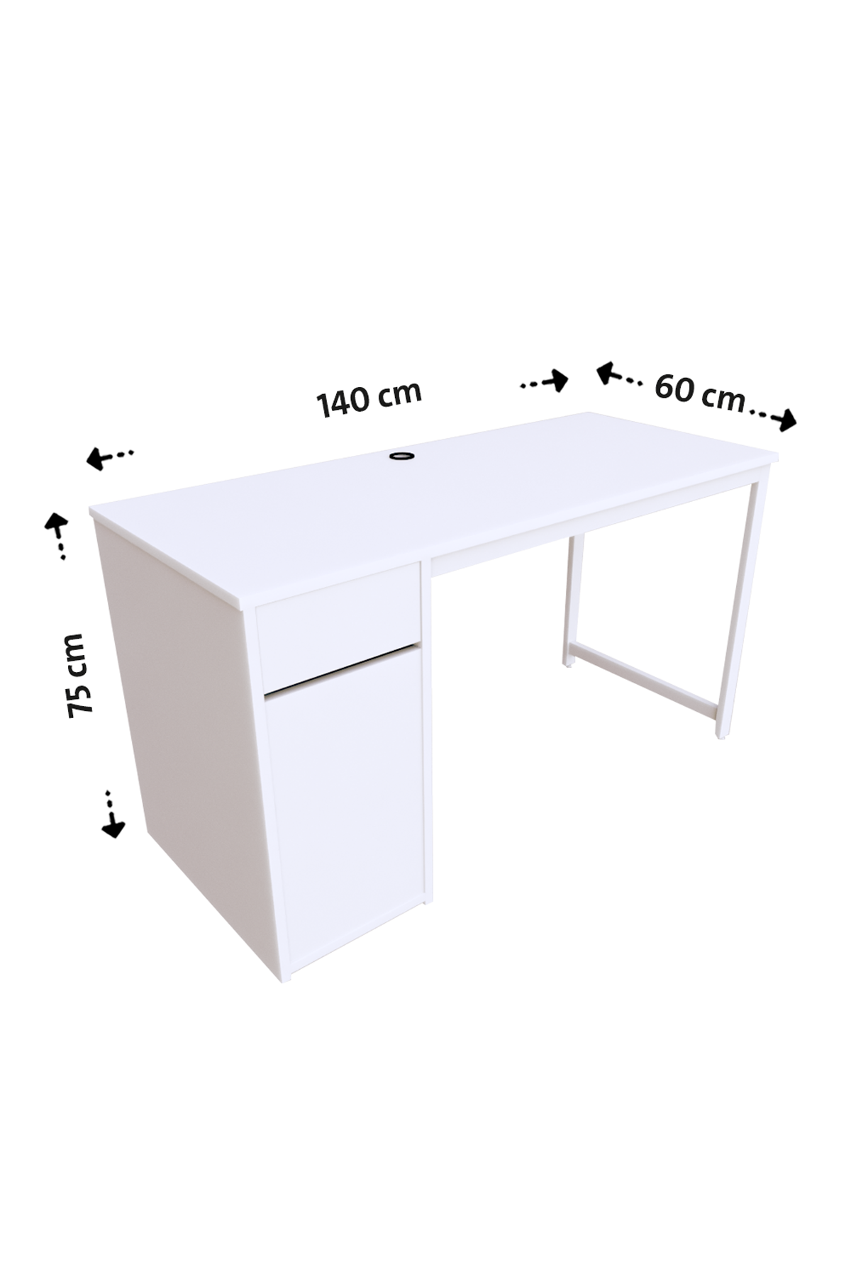 Flinder Kesonlu Çalışma Masası 140x60 cm | Beyaz Kesonlu Bilgisayar Masası & Ofis Masası
