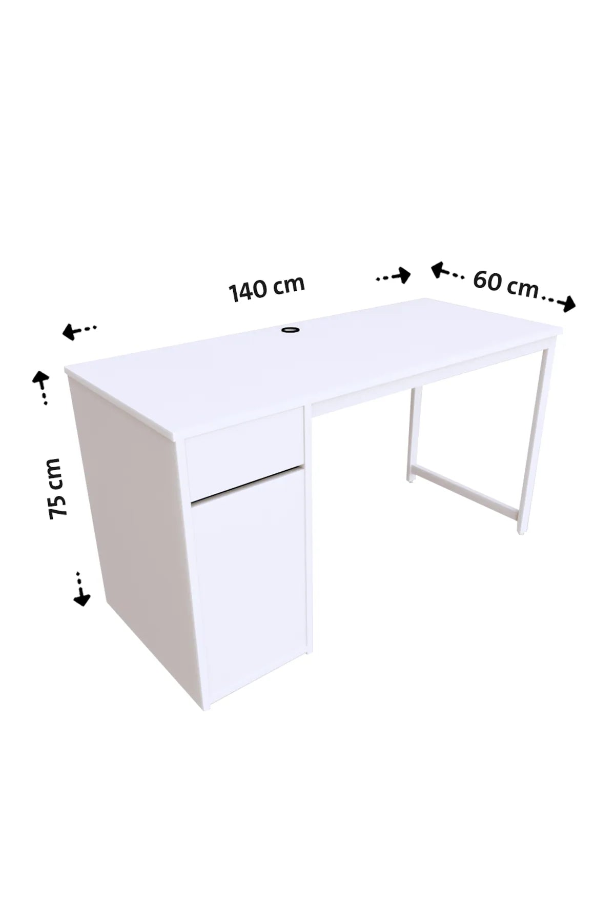 Kesonlu Çalışma Masası 140x60 cm | Beyaz Kesonlu Bilgisayar Masası & Ofis Masası