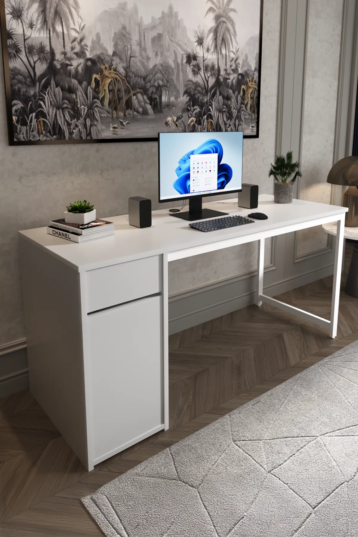 Kesonlu Çalışma Masası 160x60 cm | Beyaz Kesonlu Bilgisayar Masası & Ofis Masası