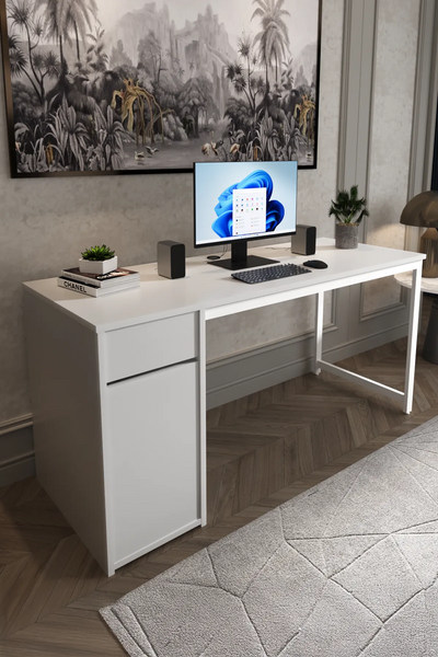 Kesonlu Çalışma Masası 160x60 cm | Beyaz Kesonlu Bilgisayar Masası & Ofis Masası
