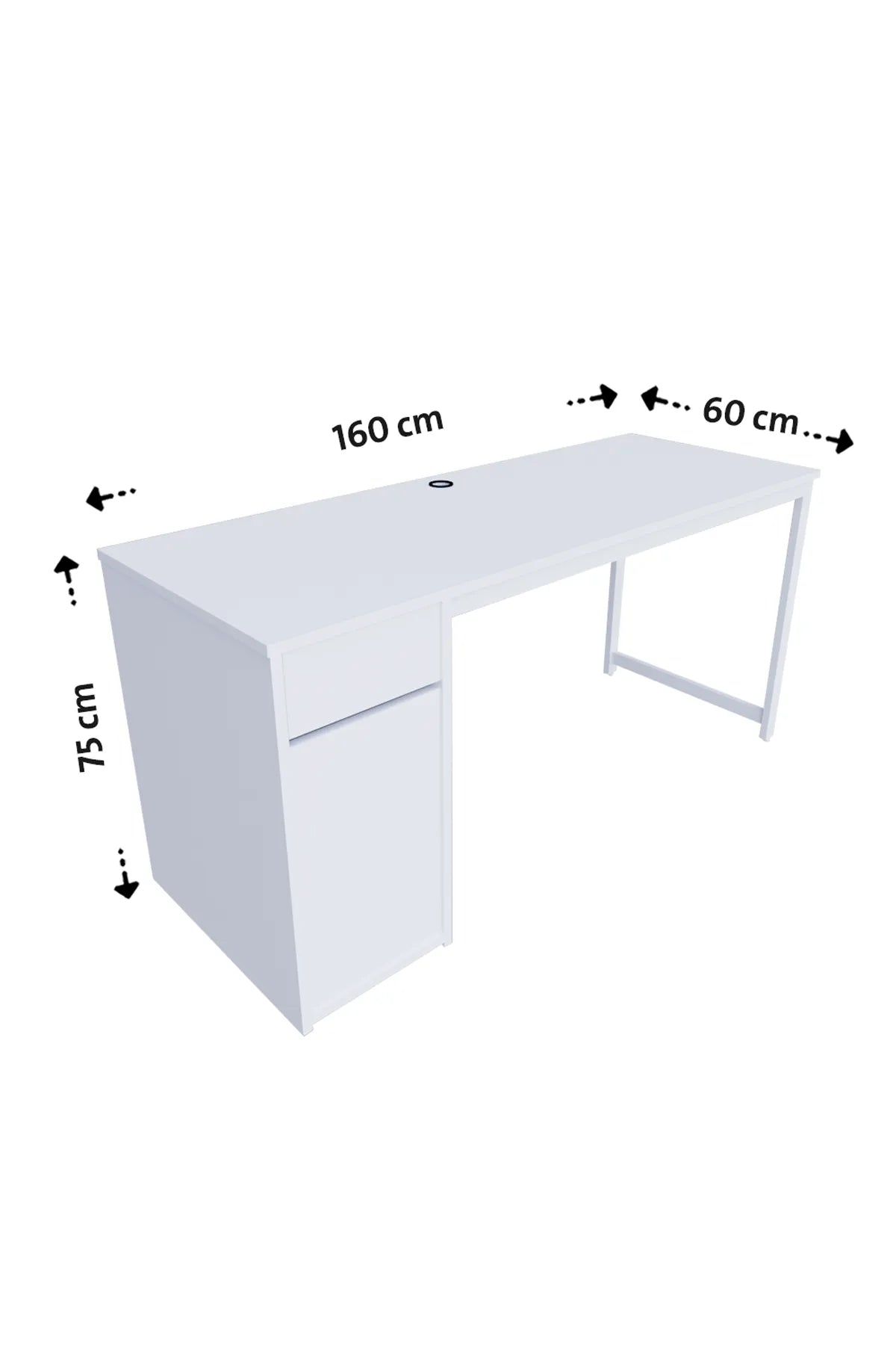 Kesonlu Çalışma Masası 160x60 cm | Beyaz Kesonlu Bilgisayar Masası & Ofis Masası