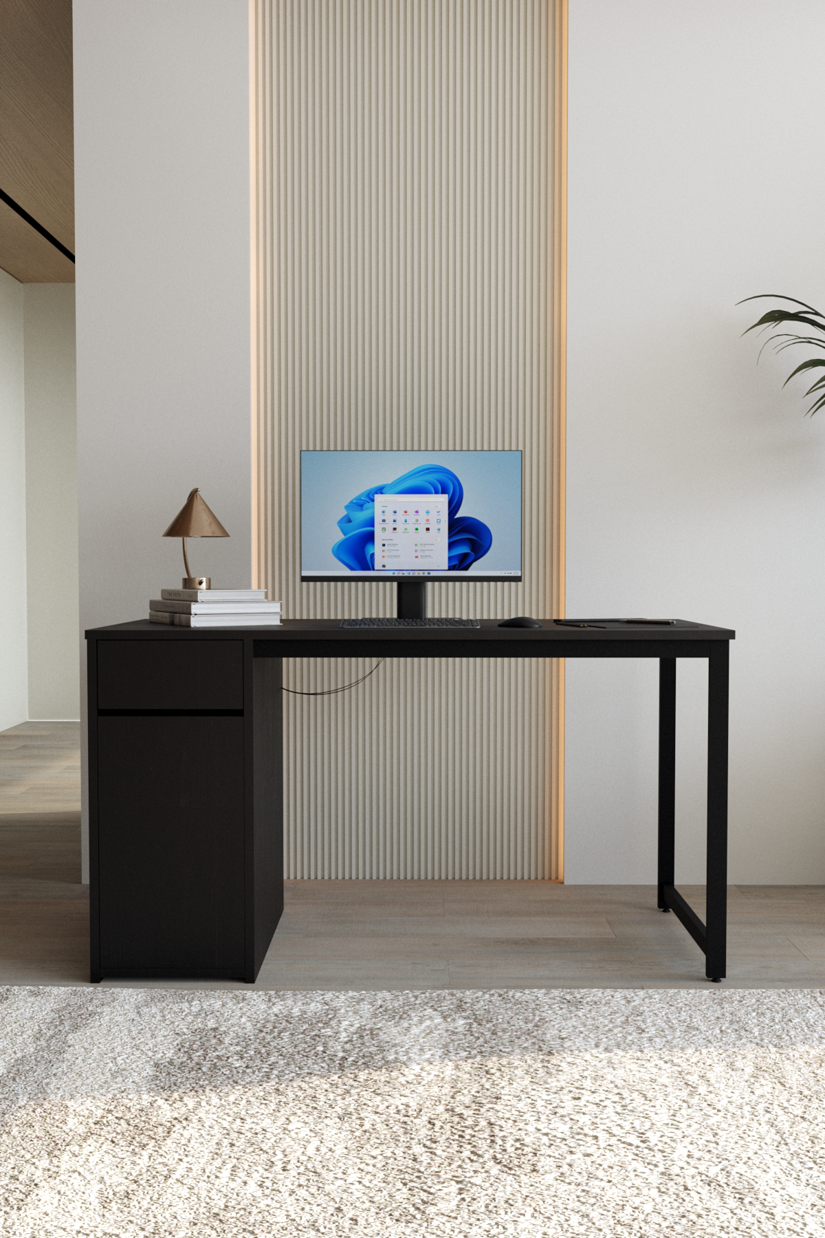 Flinder Kesonlu Çalışma Masası 140x60 | Siyah Kesonlu Bilgisayar Masası & Ofis Masası