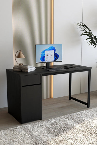 Kesonlu Çalışma Masası 140x60 | Siyah Kesonlu Bilgisayar Masası & Ofis Masası