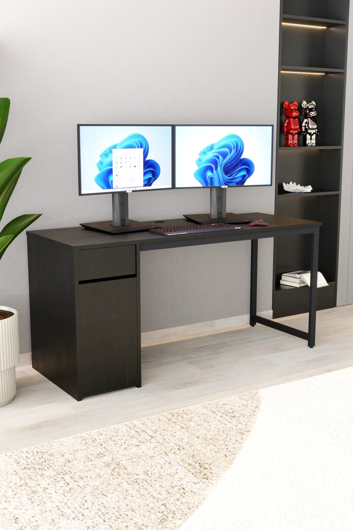 Kesonlu Çalışma Masası 160x60 | Siyah Kesonlu Bilgisayar Masası & Ofis Masası