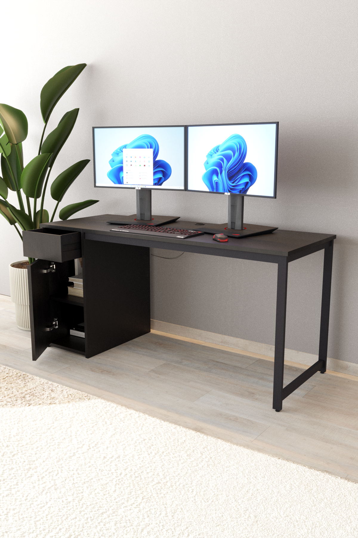 Flinder Kesonlu Çalışma Masası 160x60 | Siyah Kesonlu Bilgisayar Masası & Ofis Masası