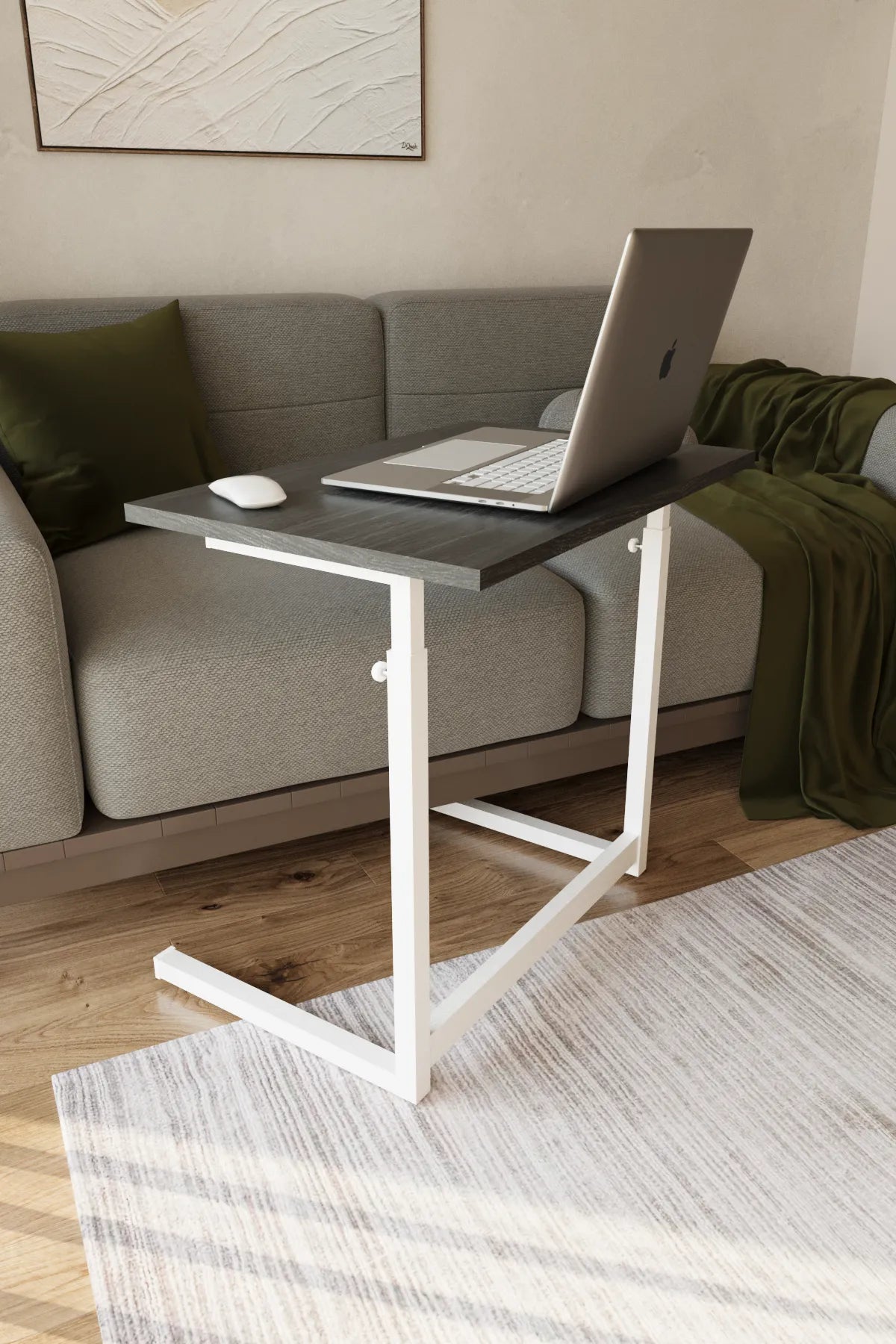Ayarlanabilir Laptop Masası 60x40 | Kompakt Çalışma Masası & Sehpa Beyaz - Siyah